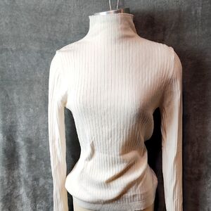 LOFT Off  White Ribbed Mock Neck Long Sleeve Sweater Size L